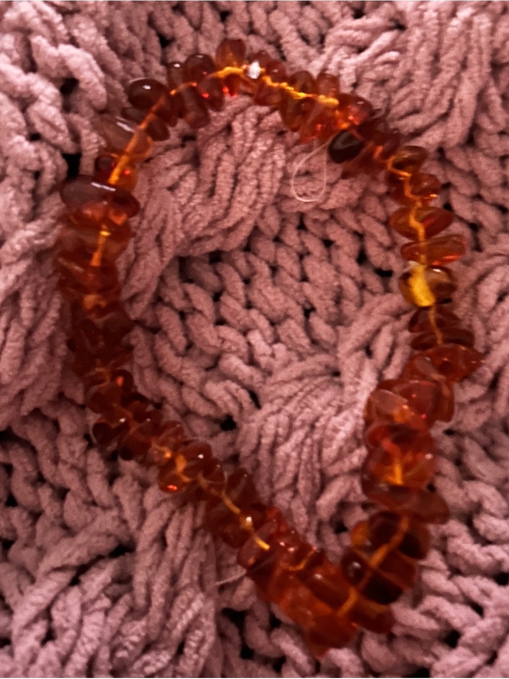 Baltic Amber Chip Beaded Stretch Bracelet - Orange/Honey Brown